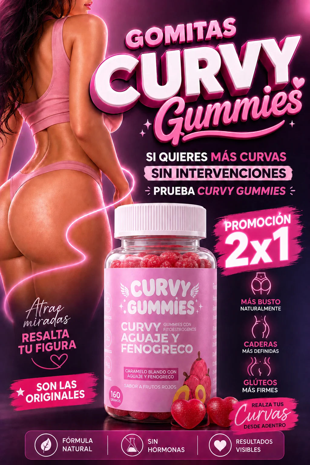 CURVY GUMMIES 30 GOMITAS | FORMAS DE CORAZÓN 2X1