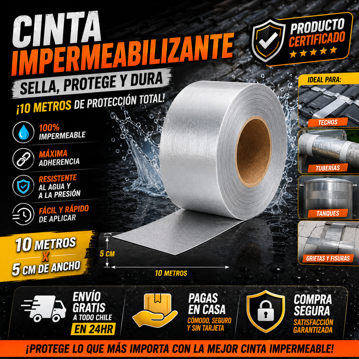 CINTA IMPERMEABLE 2 UNIDADES (5 CM X 10 METROS DE LARGO )